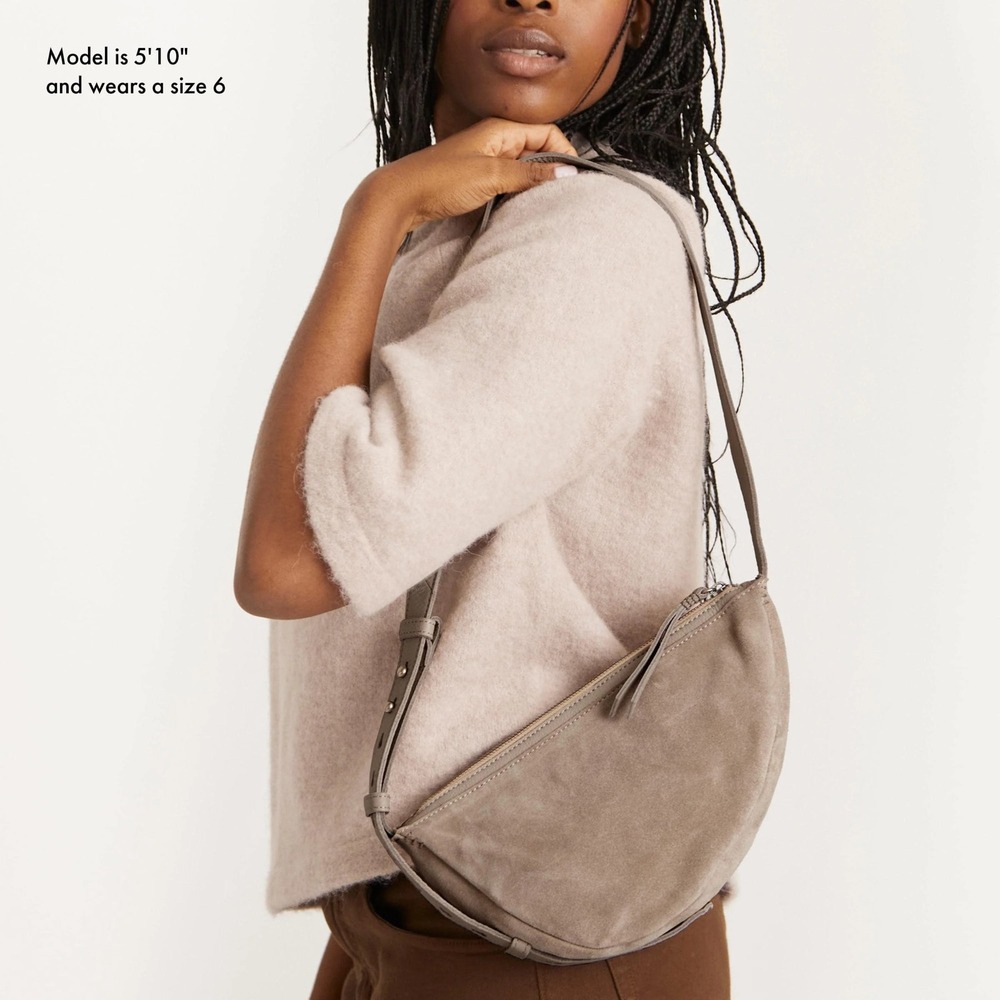 The Sak Tan Suede Crescent Half Moon Shoulder Bag Leather Trim Boho Minimalist